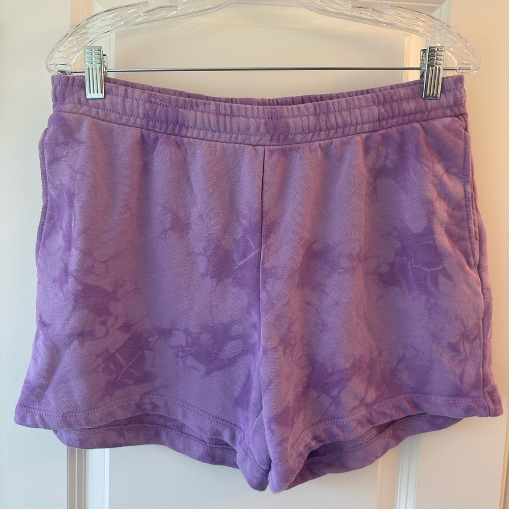 Womens Purple Athletic Shorts Elastic Waistband Gym Workout Athleisure